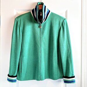 Vintage St. John Sport by Marie Gray Santana Knit Green Stripe Cardigan